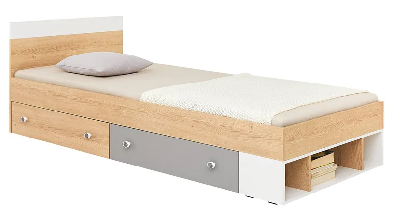 Elvaren Sengeramme med Opbevaring 120x200 cm i Malet Træ med Sengegavl, Sort|Hvid