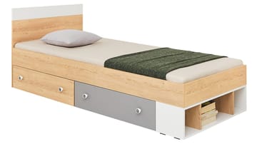 Elvaren Sengeramme med Opbevaring 90x200 cm i Malet Træ med Sengegavl - Sort|Hvid - Møbler - Senge - Sengeramme & sengestel