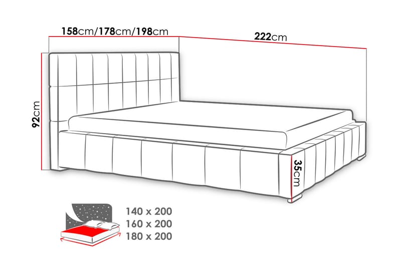 Elverum seng 140x200 - lyserød - Sengeramme & sengestel
