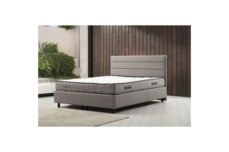 Enkeltmadras, base og hovedgærde Sonyi Sæt Lysegrå - 120 x 114 x 200 cm - Møbler - Senge - Sengeramme & sengestel