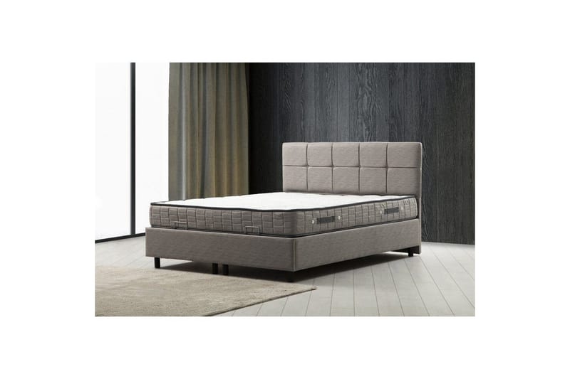 Enkeltmadras, base og hovedgærde Sudalmuni sæt lysegrå - 120 x 114 x 200 cm - Møbler - Senge - Sengeramme & sengestel