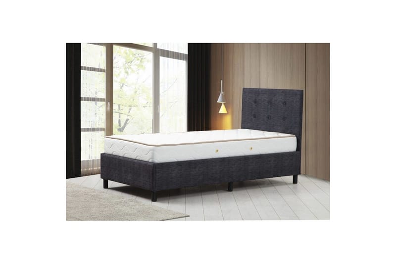 Enkeltmadras, base og hovedgærde Pilode Sæt Antracit - 120 x 107 x 204 cm - Møbler - Senge - Sengeramme & sengestel