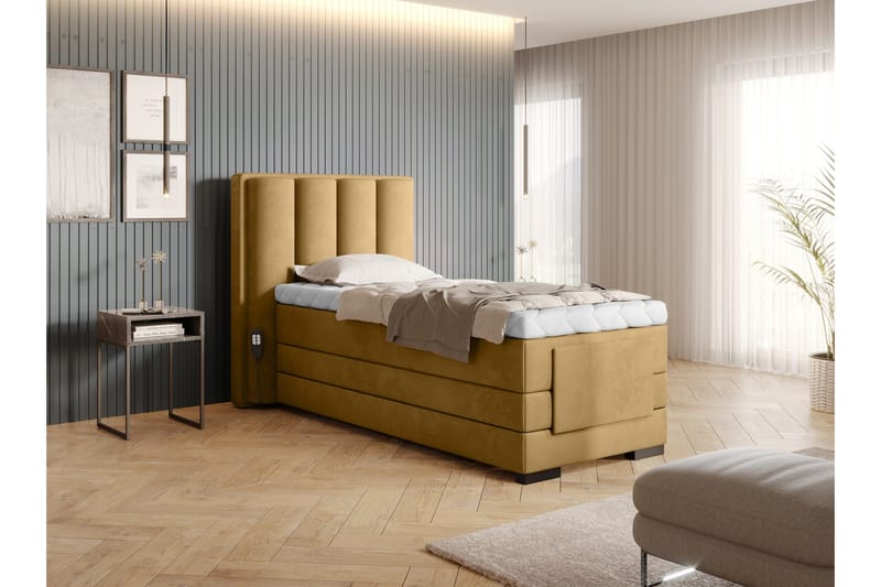 Banti Justerbar Kontinentalseng 90x200 cm - Gul - Møbler - Senge - Enkeltsenge