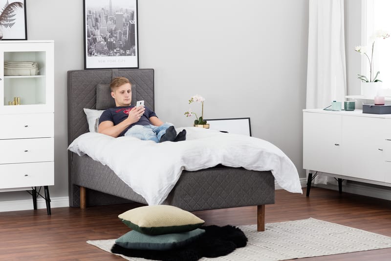 Sundborn boksseng 90x200 - Grå - Møbler - Senge - Boxmadras & boxseng