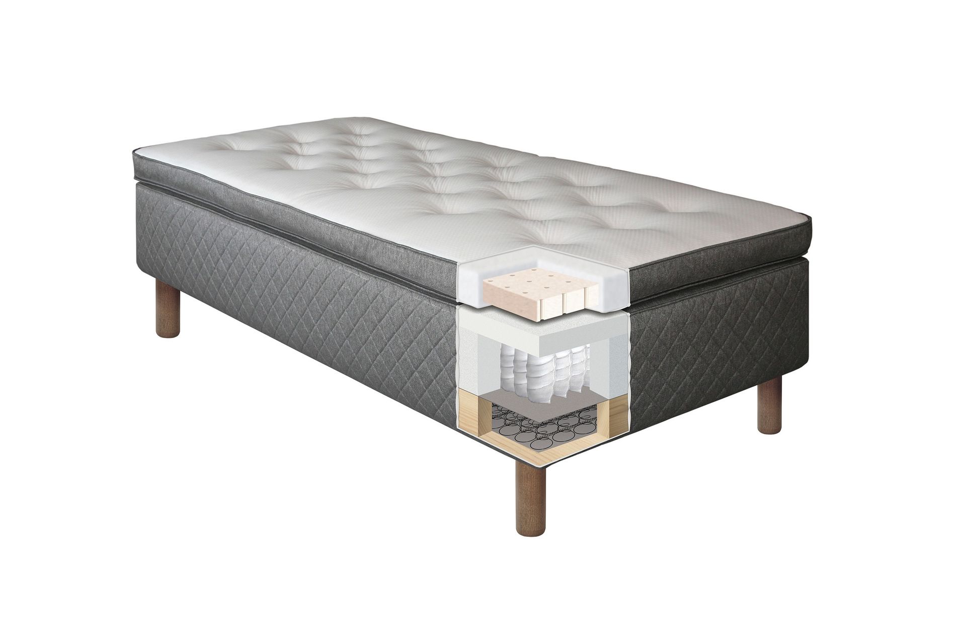 Sundborn Boksseng 90x200 Middelfast Latex - Grå - Møbler - Senge - Boxmadras & boxseng