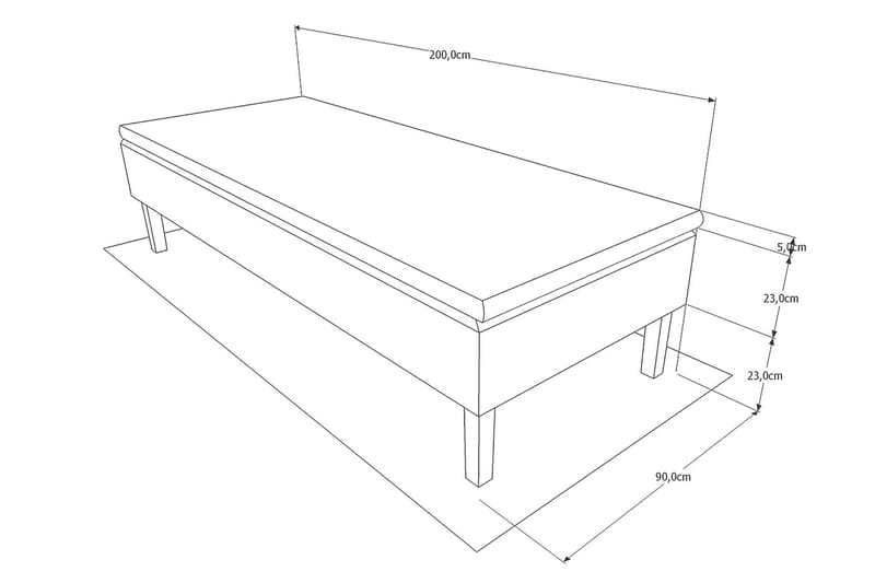 Viken Bas Rammel 80x200cm - Grå, Konade sorte ben - Enkeltsenge - Boxmadras & boxseng