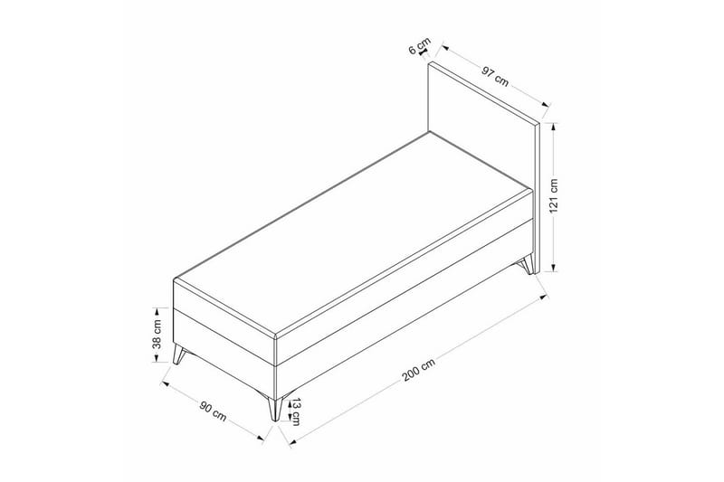 Enkeltsengestel og hovedgærde Sube grå - 90 x 38 x 190 cm - Møbler - Senge - Boxmadras & boxseng