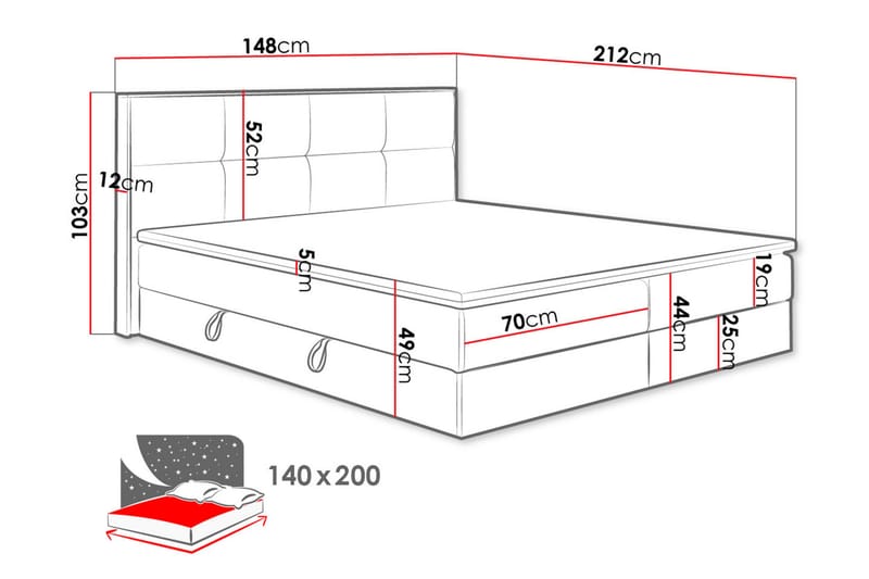 Kontinentalseng EUPHORIA 140x200 - Beige - Komplet sengepakke - Seng med opbevaring - Familieseng