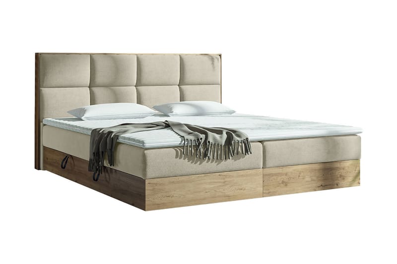 Kontinentalseng EUPHORIA 160x200 - Beige - Komplet sengepakke - Seng med opbevaring - Familieseng