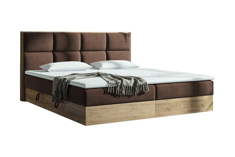 Kontinentalseng EUPHORIA 160x200 - Brun - Komplet sengepakke - Seng med opbevaring - Familieseng