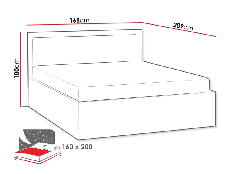 Fonti Sengeramme 160x200 cm med opbevaring og løftefunktion - Brun|sort - Møbler - Senge - Sengeramme & sengestel