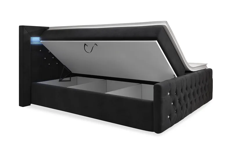 Franco Crystal Kontinentalseng 160x200 LED-belysning - Sort/Velour - Møbler - Senge - Komplet sengepakke