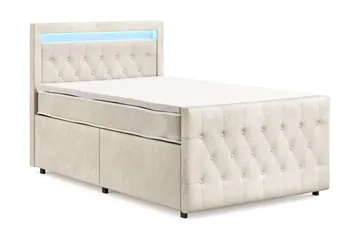 Franco Light komplet sengepakke med opbevaring og LED-belysning 120x200 cm - Beige - Møbler - Senge - Komplet sengepakke