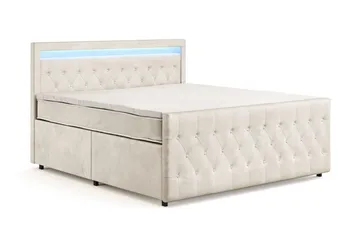 Franco light komplet sengepakke med opbevaring og LED-belysning 180x200 cm - Beige - Møbler - Senge - Komplet sengepakke