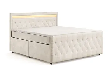 Franco light komplet sengepakke med opbevaring og LED-belysning 180x200 cm - Beige - Møbler - Senge - Komplet sengepakke