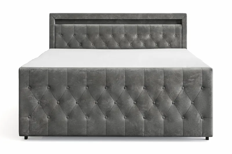 Franco light komplet sengepakke med opbevaring og LED-belysning 180x200 cm, Grå
