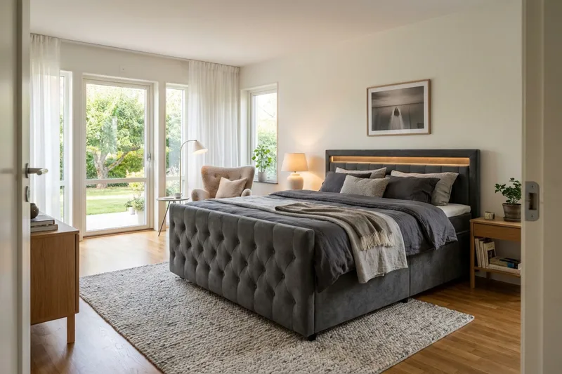 Franco light komplet sengepakke med opbevaring og LED-belysning 180x200 cm - Grå - Møbler - Senge - Komplet sengepakke