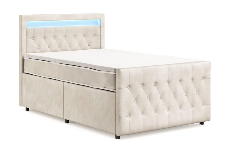Franco Light komplet sengesæt med opbevaring LED-belysning 120x200 cm - Beige - Møbler - Senge - Komplet sengepakke