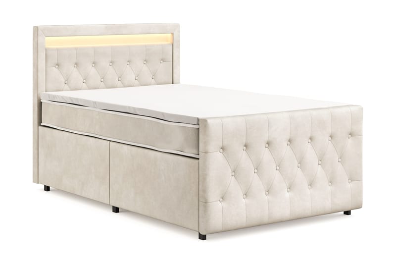 Franco Light komplet sengesæt med opbevaring LED-belysning 120x200 cm - Beige - Møbler - Senge - Komplet sengepakke