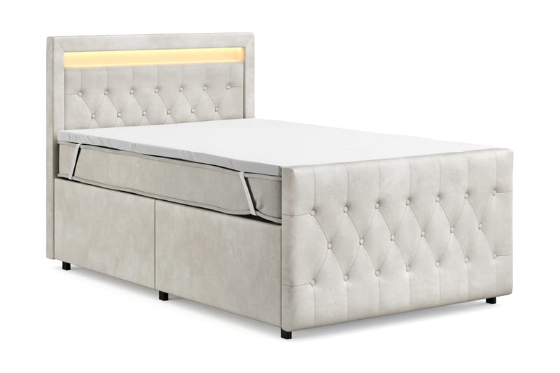 Franco Light Komplet Sengesæt med Opbevaring LED-belysning 120x200 cm - Beige - Møbler - Senge - Komplet sengepakke