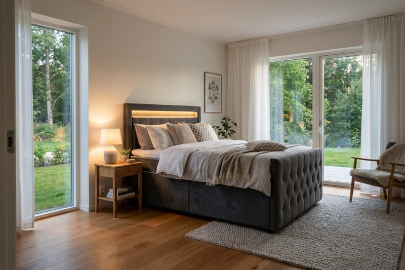 Franco Light komplet sengesæt med opbevaring LED-belysning 120x200 cm - Grå - Møbler - Senge - Komplet sengepakke