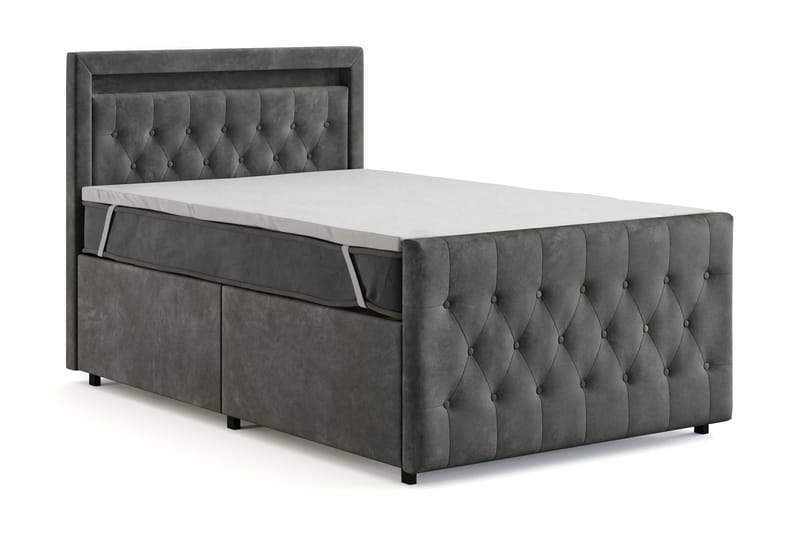 Franco Light Komplet Sengesæt med Opbevaring LED-belysning 120x200 cm - Grå - Møbler - Senge - Komplet sengepakke