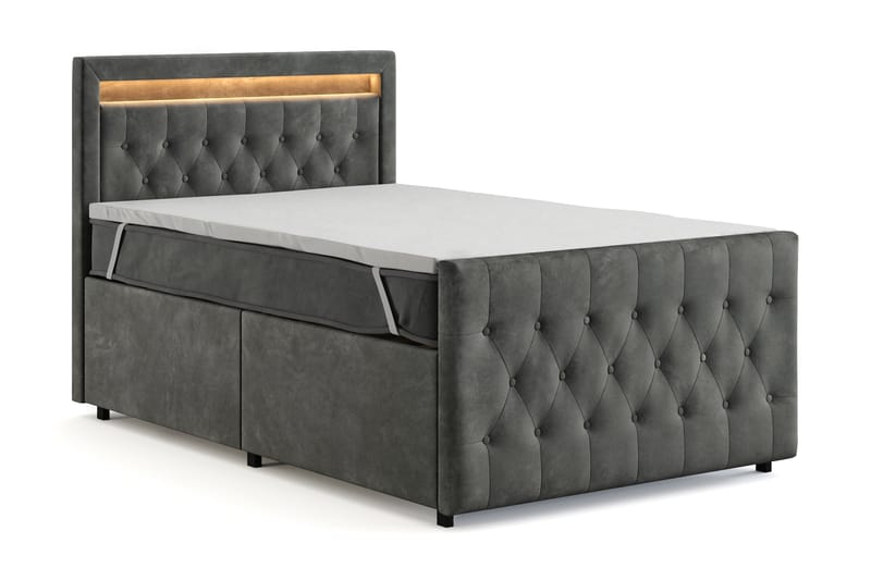 Franco Light Komplet Sengesæt med Opbevaring LED-belysning 120x200 cm - Grå - Møbler - Senge - Komplet sengepakke