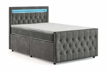 Franco Light komplet sengesæt med opbevaring LED-belysning 120x200 cm - Grå - Møbler - Senge - Komplet sengepakke