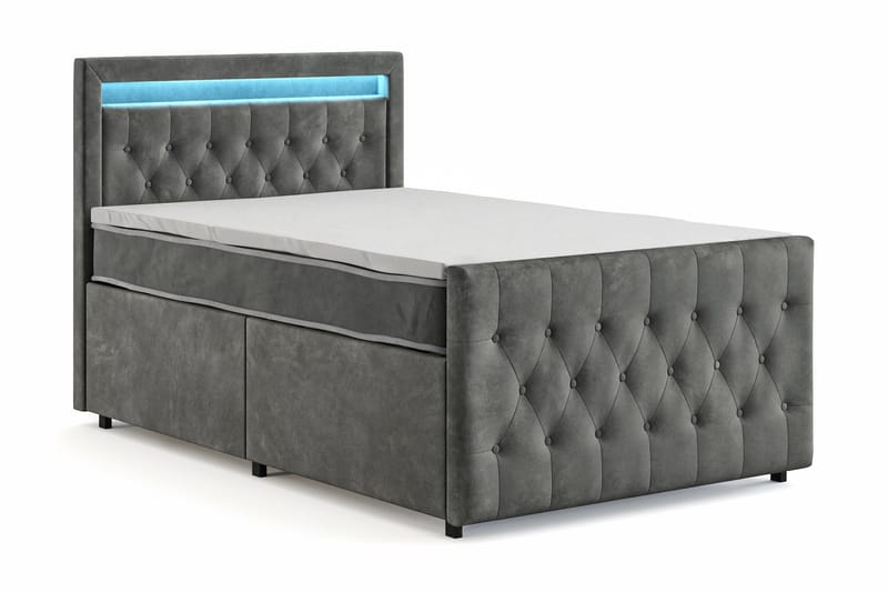 Franco Light komplet sengesæt med opbevaring LED-belysning 120x200 cm - Grå - Møbler - Senge - Komplet sengepakke