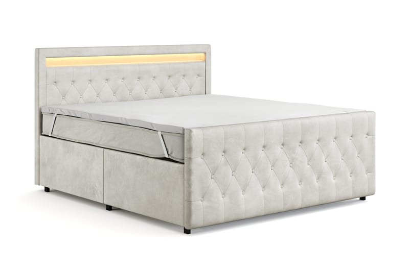Franco Light Komplet Sengesæt med Opbevaring LED-belysning 180x200 cm - Beige - Møbler - Senge - Komplet sengepakke