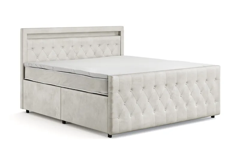 Franco Light komplet sengesæt med opbevaring LED-belysning 180x200 cm - Beige - Møbler - Senge - Komplet sengepakke