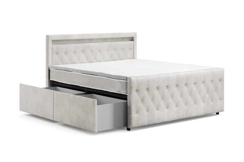 Franco Light komplet sengesæt med opbevaring LED-belysning 180x200 cm - Beige - Møbler - Senge - Komplet sengepakke