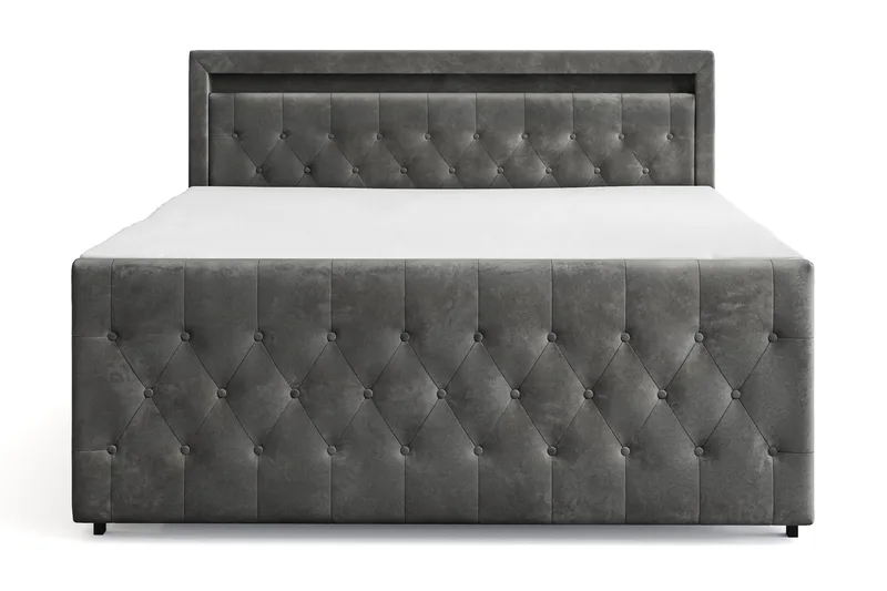 Franco Light komplet sengesæt med opbevaring LED-belysning 180x200 cm - Grå - Møbler - Senge - Komplet sengepakke