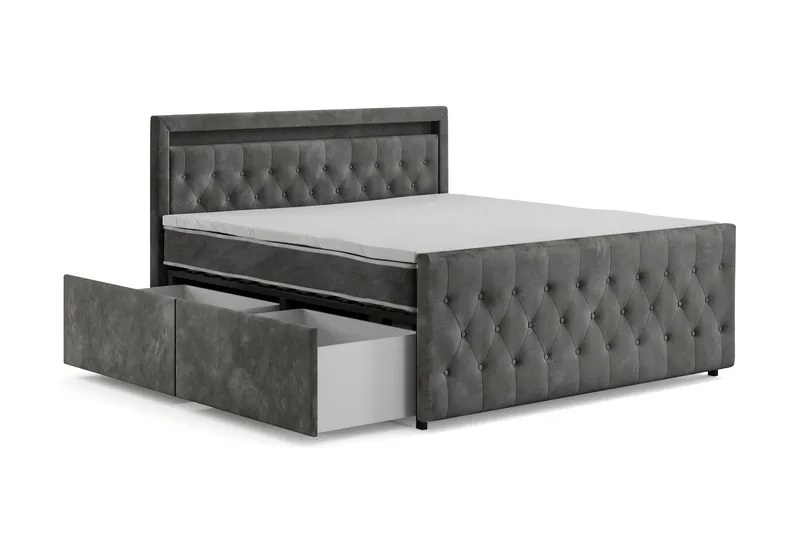 Franco Light komplet sengesæt med opbevaring LED-belysning 180x200 cm - Grå - Møbler - Senge - Komplet sengepakke