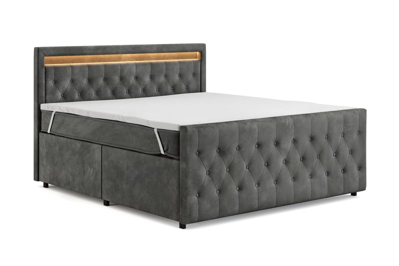 Franco Light Komplet Sengesæt med Opbevaring LED-belysning 180x200 cm - Grå - Møbler - Senge - Komplet sengepakke