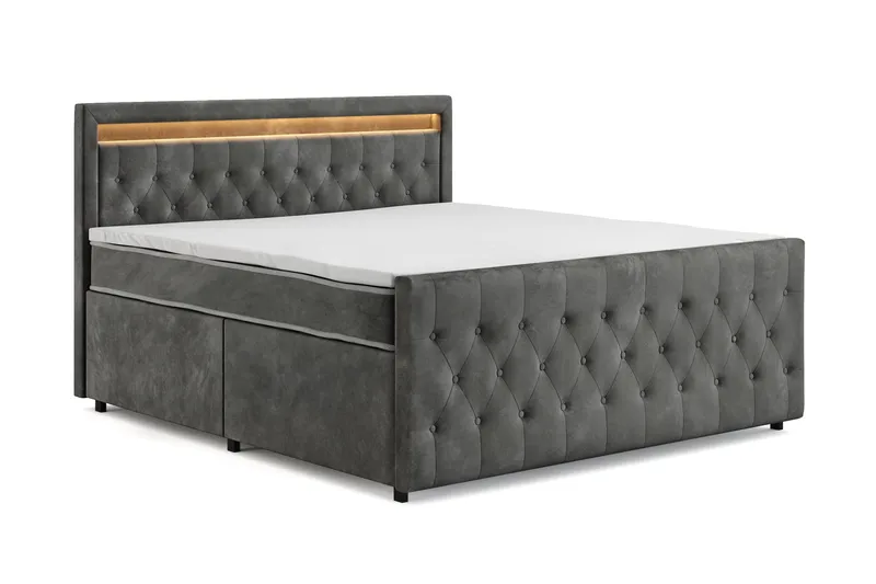 Franco Light komplet sengesæt med opbevaring LED-belysning 180x200 cm - Grå - Møbler - Senge - Komplet sengepakke