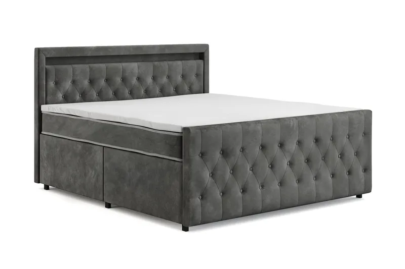 Franco Light komplet sengesæt med opbevaring LED-belysning 180x200 cm - Grå - Møbler - Senge - Komplet sengepakke