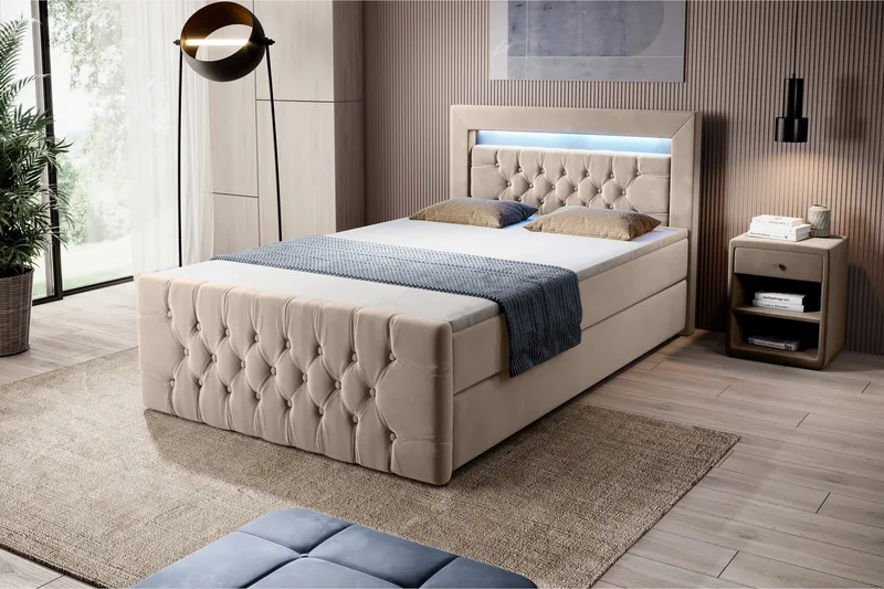 Franco Sengepakke 120x200 med Opbevaring, Beige/Velour