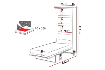 Rauk Foldbar Skabseng 101x228 cm - Hvid - Møbler - Senge - Gæsteseng & ekstraseng - Sengeskab