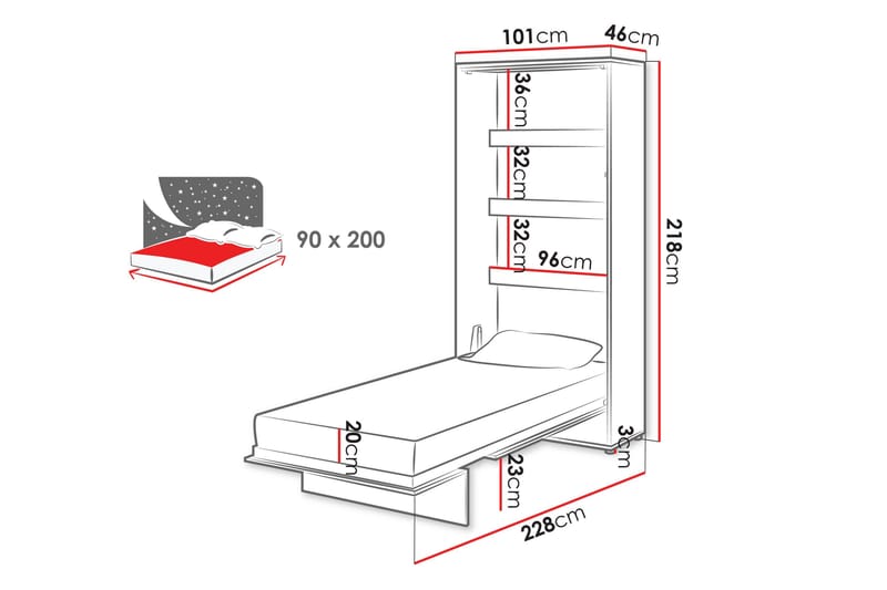 Rauk Foldbar Skabseng 101x228 cm - Hvid - Møbler - Senge - Gæsteseng & ekstraseng - Sengeskab