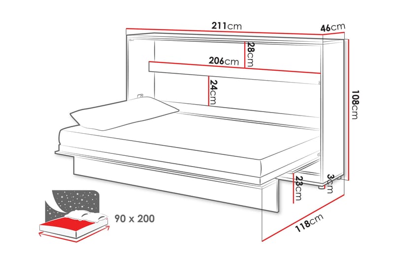 Rauk Foldbart Sengeskab 211x118 cm - Hvid - Møbler - Senge - Gæsteseng & ekstraseng - Sengeskab