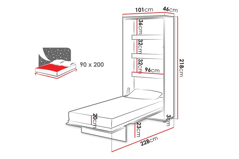 Rauk Sengeskab 101x228 cm - Hvid - Møbler - Senge - Gæsteseng & ekstraseng - Sengeskab