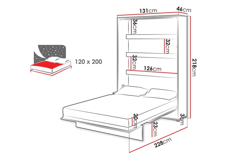 Rauk Sengeskab 131x228 cm - Beige - Møbler - Senge - Gæsteseng & ekstraseng - Sengeskab