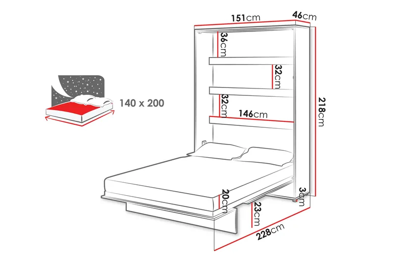 Rauk Sengeskab 151x228 cm - Hvid - Møbler - Senge - Gæsteseng & ekstraseng - Sengeskab