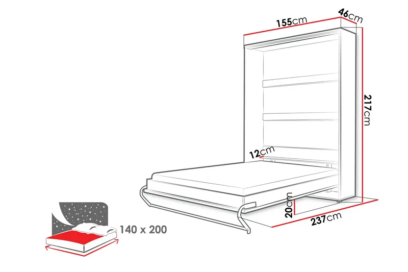 Rauk Sengeskab 155x46 cm - Grå - Møbler - Senge - Gæsteseng & ekstraseng - Sengeskab