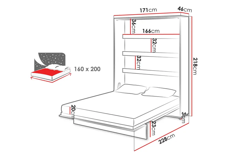 Rauk Sengeskab 171x228 cm - Hvid - Møbler - Senge - Gæsteseng & ekstraseng - Sengeskab