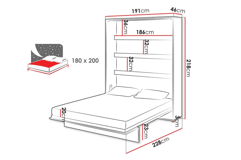 Rauk Sengeskab 191x228 cm - Hvid - Møbler - Senge - Gæsteseng & ekstraseng - Sengeskab