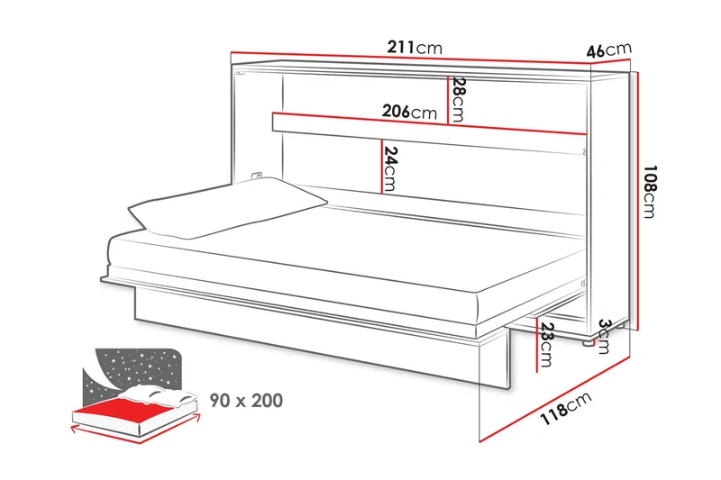Rauk Sengeskab 211x118 cm - Hvid - Møbler - Senge - Gæsteseng & ekstraseng - Sengeskab