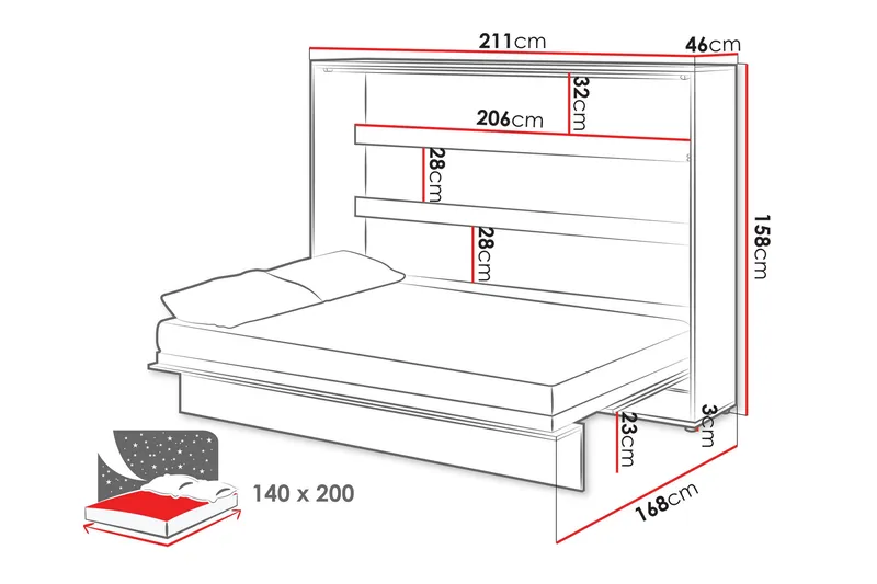 Rauk Sengeskab 211x168 cm - Hvid - Møbler - Senge - Gæsteseng & ekstraseng - Sengeskab
