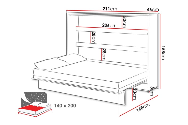 Rauk Sengeskab 211x168 cm - Hvid - Møbler - Senge - Gæsteseng & ekstraseng - Sengeskab